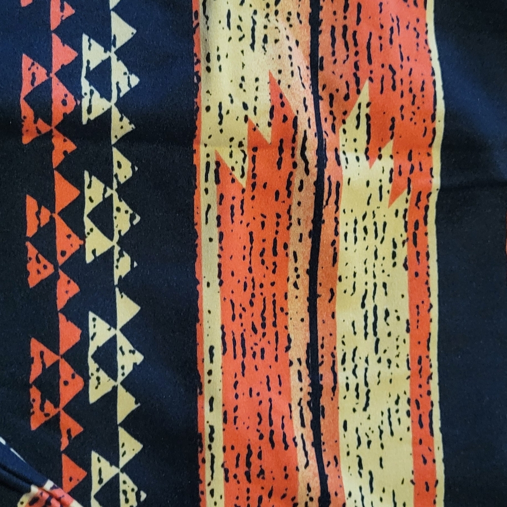 LuLaRoe Black Leggings with Orange & Yellow Tribal Accents - Picture 2 of 4